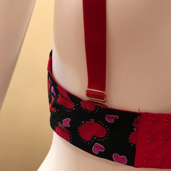 Fredericks of Hollywood Sexy Push Up Bra 34DD Black Red Pink Hearts Underwire - Picture 10 of 15